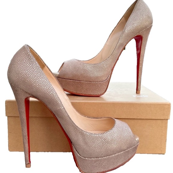 Christian Louboutin Lady Peep 150 Gold Baseball/Nappa Lamina Women's size EU 41 - Picture 1 of 5